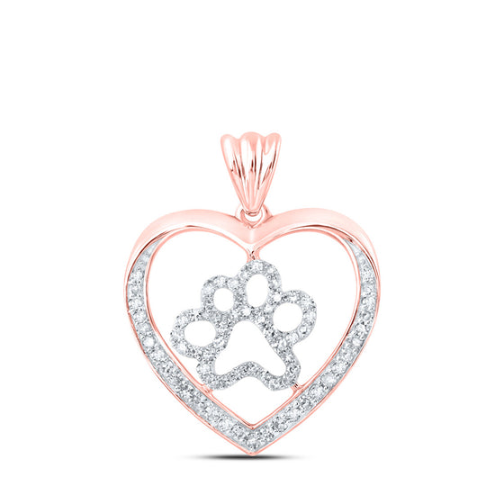 10k Rose Gold Womens Round Diamond Paw Heart Pendant 1/3 Cttw