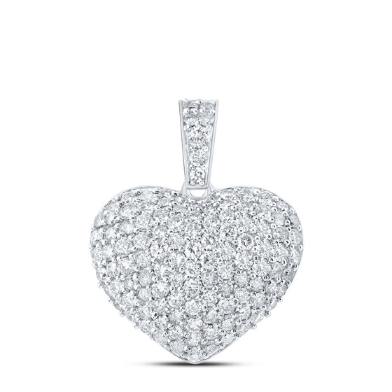 10k White Gold Womens Round Diamond Heart Pendant 1 Cttw