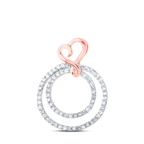 10k Rose Gold Womens Round Diamond Circle Heart Pendant 1/4 Cttw