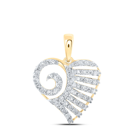 10k Yellow Gold Womens Round Diamond Heart Pendant 1/2 Cttw