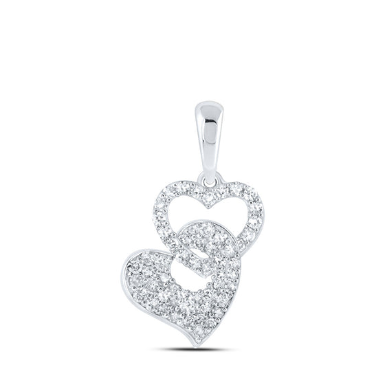10k White Gold Womens Round Diamond Heart Pendant 3/8 Cttw
