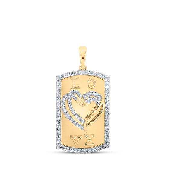 10k Yellow Gold Womens Round Diamond Dog Tag Heart Pendant 5/8 Cttw