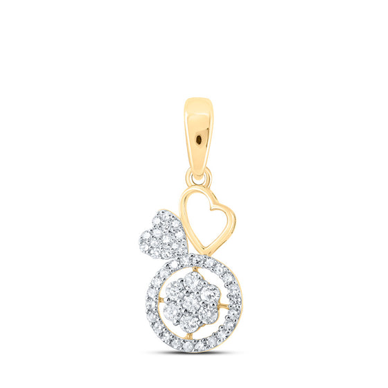 10k Yellow Gold Womens Round Diamond Heart Pendant 1/3 Cttw