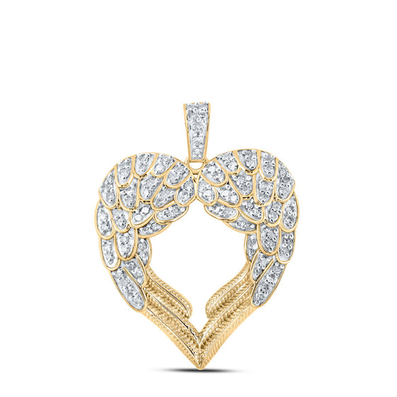 10k Yellow Gold Womens Round Diamond Wing Heart Pendant 1/2 Cttw