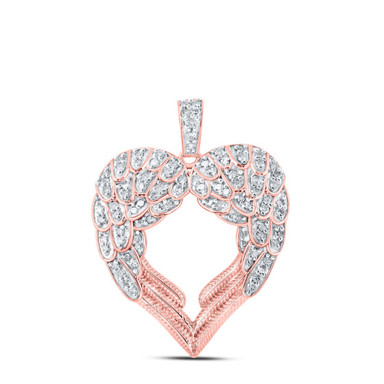 10k Rose Gold Womens Round Diamond Wing Heart Pendant 1/2 Cttw