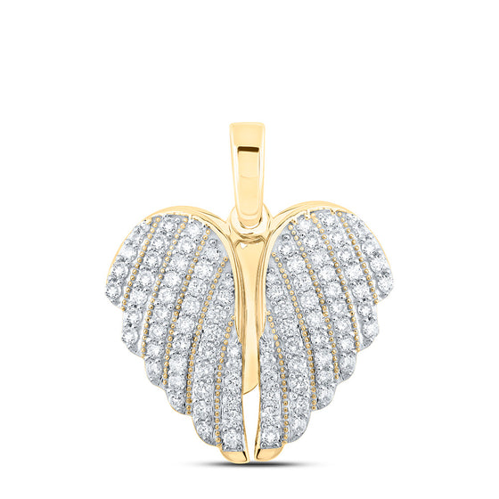 10k Yellow Gold Womens Round Diamond Wing Heart Pendant 1 Cttw