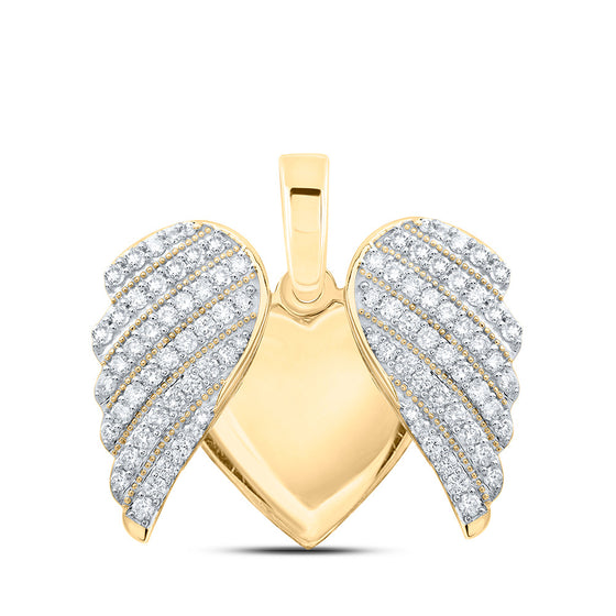 10k Yellow Gold Womens Round Diamond Wing Heart Pendant 1 Cttw