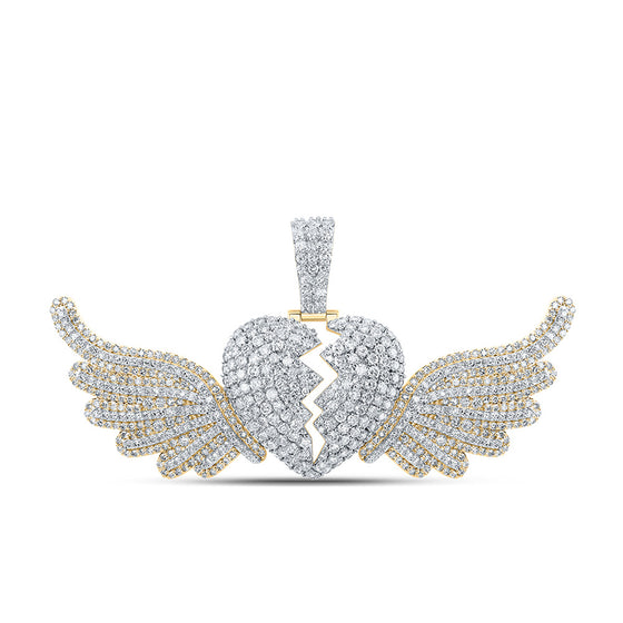 10k Yellow Gold Mens Round Diamond Wing Broken Charm Pendant 5-3/8 Cttw