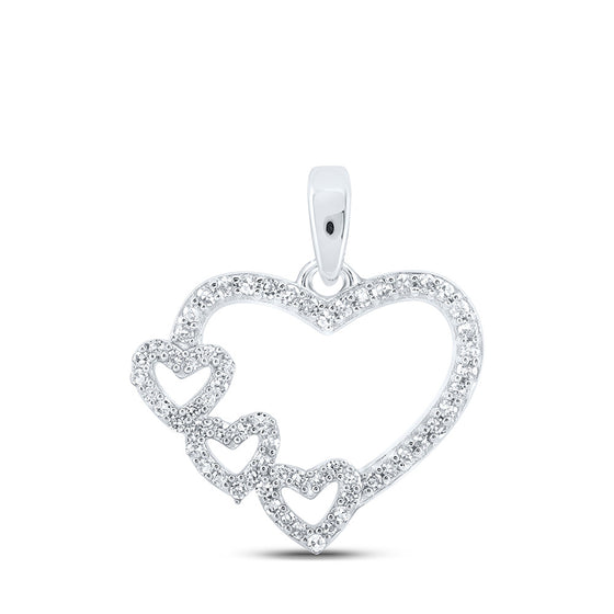 10k White Gold Womens Round Diamond Heart Pendant 1/6 Cttw
