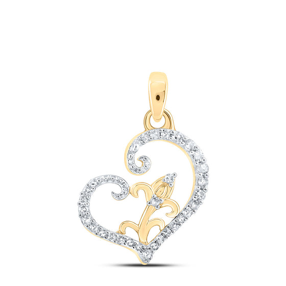 10k Yellow Gold Womens Round Diamond Heart Pendant 1/10 Cttw