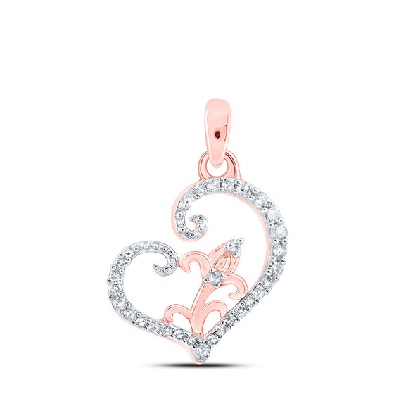 10k Rose Gold Womens Round Diamond Heart Pendant 1/10 Cttw