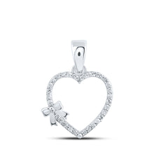  10k White Gold Womens Round Diamond Heart Pendant 1/8 Cttw