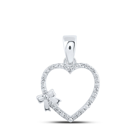 10k White Gold Womens Round Diamond Heart Pendant 1/8 Cttw