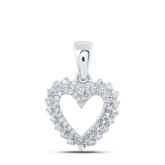 10k White Gold Womens Round Diamond Heart Pendant 1/8 Cttw