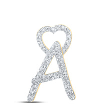  10k Yellow Gold Womens Round Diamond A Heart Letter Pendant 1/8 Cttw