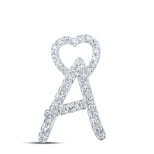  10k White Gold Womens Round Diamond A Heart Letter Pendant 1/8 Cttw
