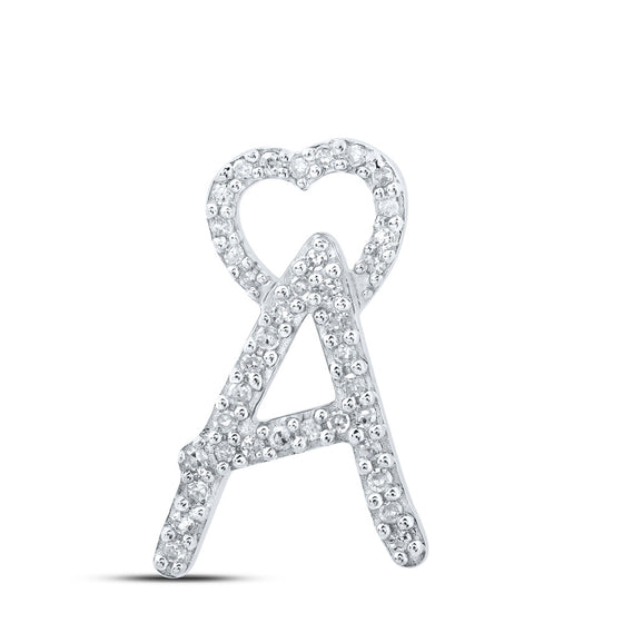 10k White Gold Womens Round Diamond A Heart Letter Pendant 1/8 Cttw