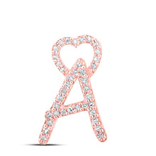  10k Rose Gold Womens Round Diamond A Heart Letter Pendant 1/8 Cttw