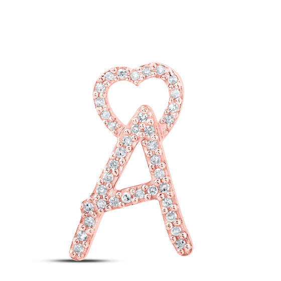 10k Rose Gold Womens Round Diamond A Heart Letter Pendant 1/8 Cttw
