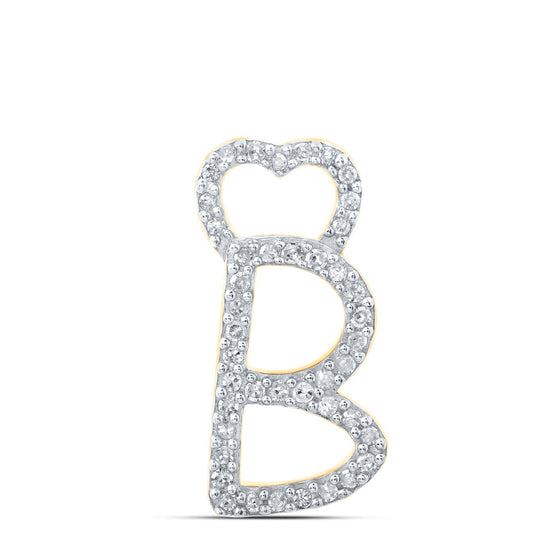 10k Yellow Gold Womens Round Diamond B Heart Letter Pendant 1/8 Cttw