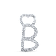  10k White Gold Womens Round Diamond B Heart Letter Pendant 1/8 Cttw