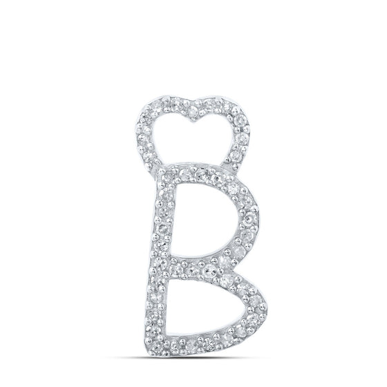 10k White Gold Womens Round Diamond B Heart Letter Pendant 1/8 Cttw