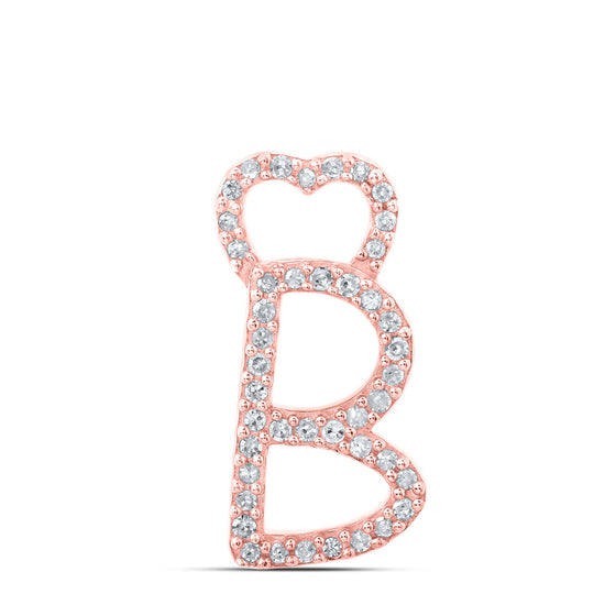 10k Rose Gold Womens Round Diamond B Heart Letter Pendant 1/8 Cttw