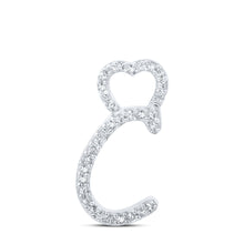  10k White Gold Womens Round Diamond C Heart Letter Pendant 1/10 Cttw