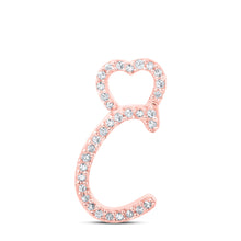  10k Rose Gold Womens Round Diamond C Heart Letter Pendant 1/10 Cttw