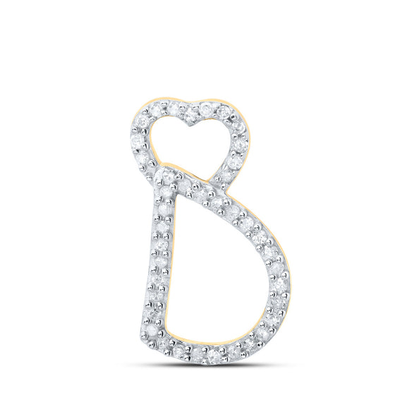 10k Yellow Gold Womens Round Diamond D Heart Letter Pendant 1/8 Cttw