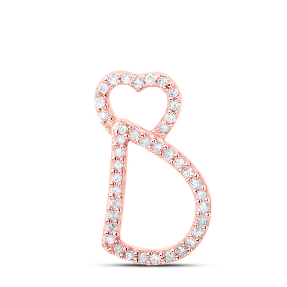 10k Rose Gold Womens Round Diamond D Heart Letter Pendant 1/8 Cttw