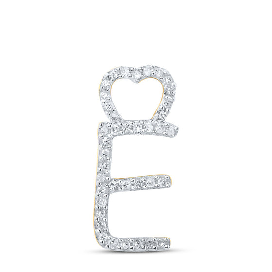 10k Yellow Gold Womens Round Diamond E Heart Letter Pendant 1/8 Cttw