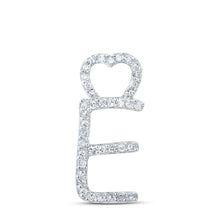  10k White Gold Womens Round Diamond E Heart Letter Pendant 1/8 Cttw
