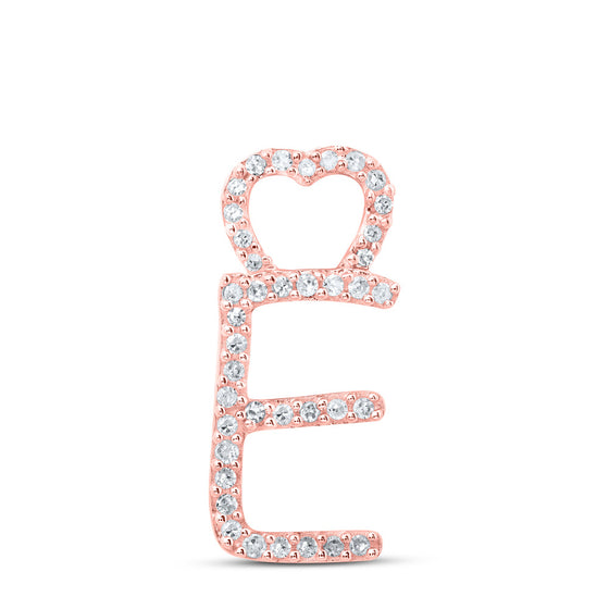10k Rose Gold Womens Round Diamond E Heart Letter Pendant 1/8 Cttw