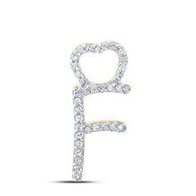  10k Yellow Gold Womens Round Diamond F Heart Letter Pendant 1/10 Cttw