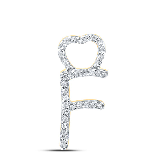 10k Yellow Gold Womens Round Diamond F Heart Letter Pendant 1/10 Cttw