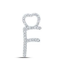  10k White Gold Womens Round Diamond F Heart Letter Pendant 1/10 Cttw