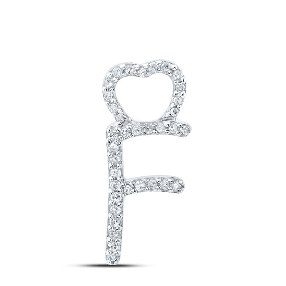 10k White Gold Womens Round Diamond F Heart Letter Pendant 1/10 Cttw