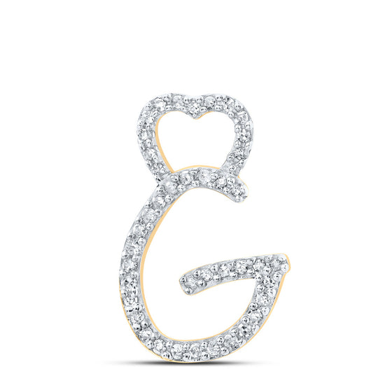10k Yellow Gold Womens Round Diamond G Heart Letter Pendant 1/8 Cttw