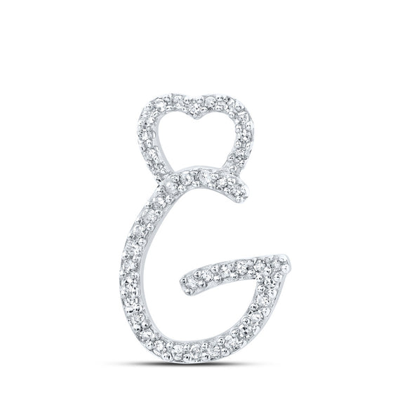 10k White Gold Womens Round Diamond G Heart Letter Pendant 1/8 Cttw
