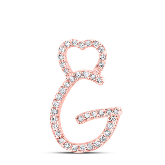 10k Rose Gold Womens Round Diamond G Heart Letter Pendant 1/8 Cttw