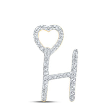  10k Yellow Gold Womens Round Diamond H Heart Letter Pendant 1/8 Cttw