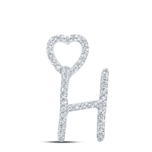  10k White Gold Womens Round Diamond H Heart Letter Pendant 1/8 Cttw