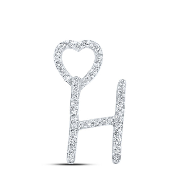 10k White Gold Womens Round Diamond H Heart Letter Pendant 1/8 Cttw