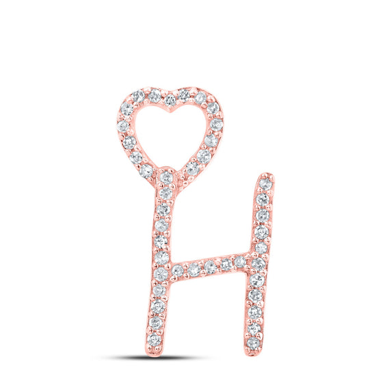 10k Rose Gold Womens Round Diamond H Heart Letter Pendant 1/8 Cttw