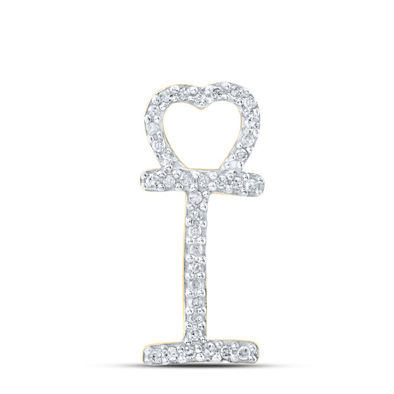 10k Yellow Gold Womens Round Diamond I Heart Letter Pendant 1/10 Cttw