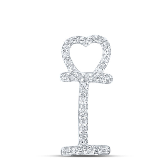10k White Gold Womens Round Diamond I Heart Letter Pendant 1/10 Cttw