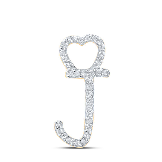 10k Yellow Gold Womens Round Diamond J Heart Letter Pendant 1/10 Cttw