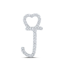  10k White Gold Womens Round Diamond J Heart Letter Pendant 1/10 Cttw