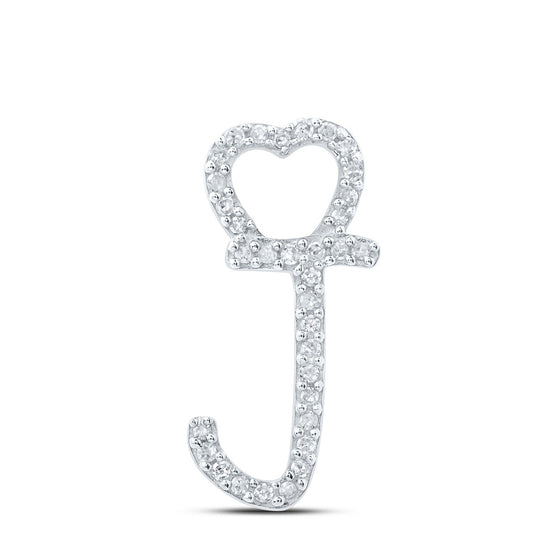 10k White Gold Womens Round Diamond J Heart Letter Pendant 1/10 Cttw